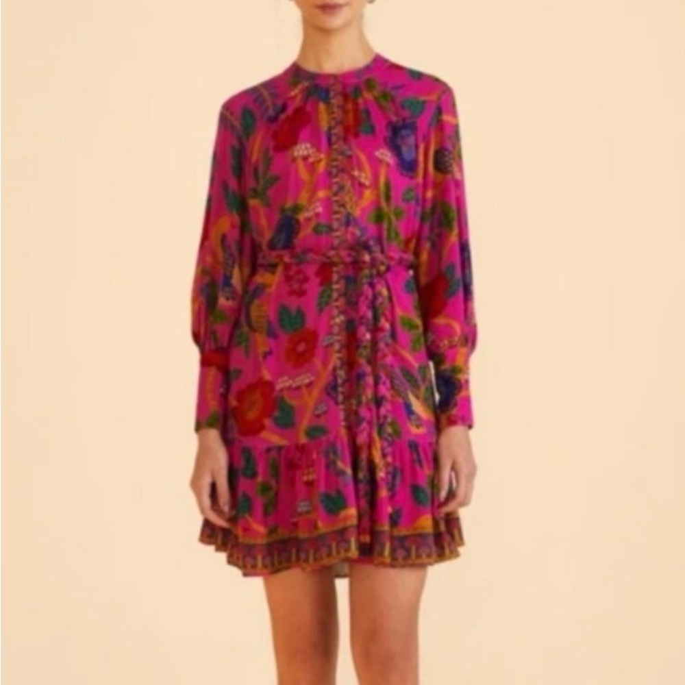 FARM Rio Sweet Pink Forest Mini Floral Long-Sleeve Mini Dress